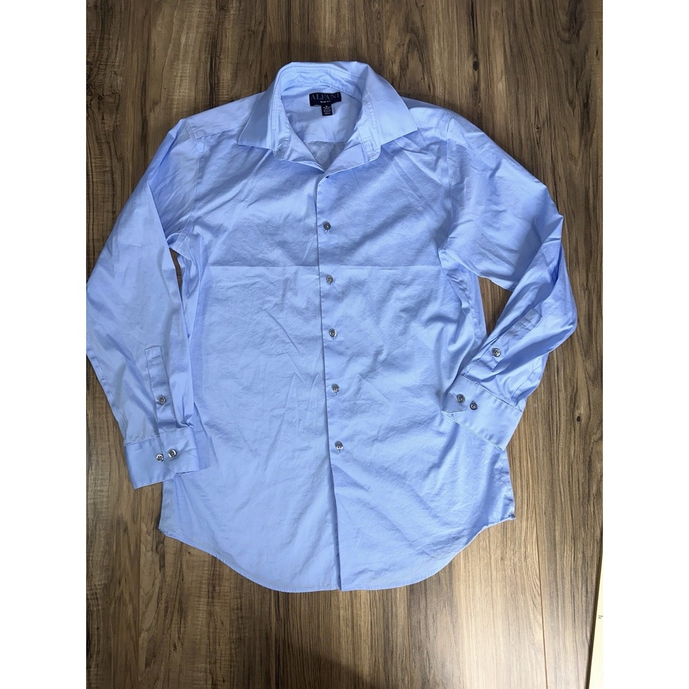 Alfani Men's Full Button Up Long Sleeve Dress Shirt Size M 15-15 1/2 32-33‎ Blue